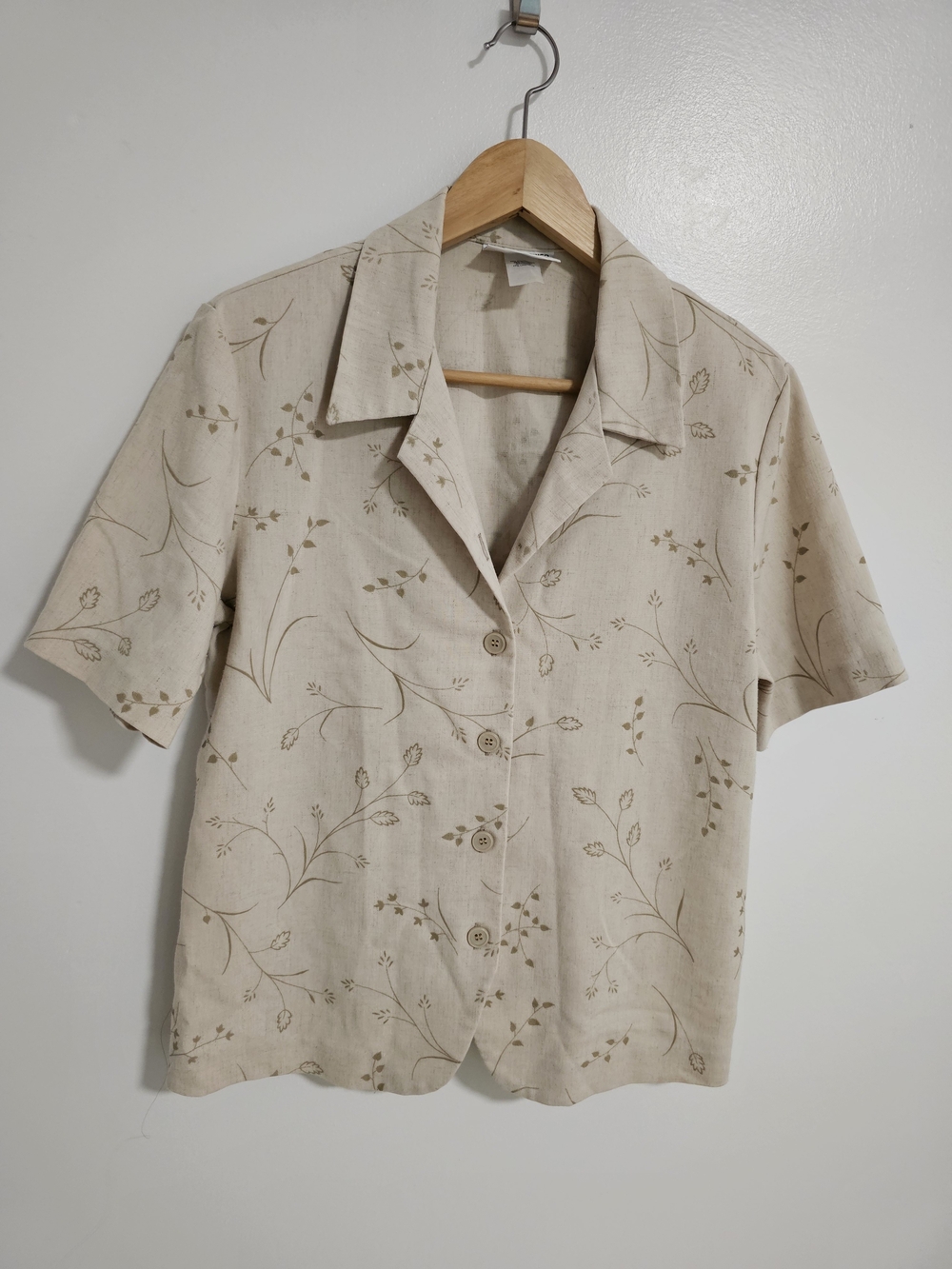 Vintage Alfred Dunner Floral Short Sleeve Cream Ecru Blouse Size 12 Small